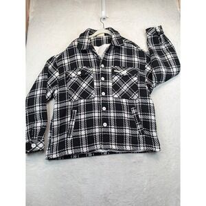 YoungLA Mens Plaid Shacket Large Black White Heavyweight Lined Shirt Jacket